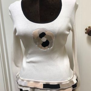 Chanel 42 Ribbed 100% Cotton Shirt Camellia design